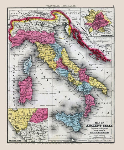 Ancient Italy - Mitchell 1844 White Modern Wood Framed Art Print with Double Matting by Mitchell