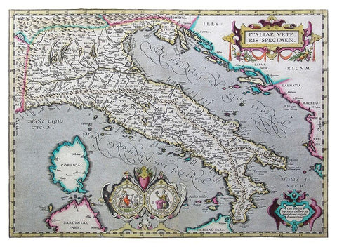 Ancient Italy - Ortelius 1570 White Modern Wood Framed Art Print with Double Matting by Ortelius