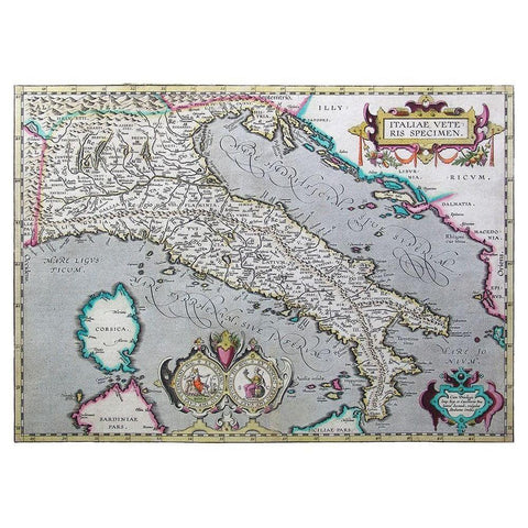 Ancient Italy - Ortelius 1570 Gold Ornate Wood Framed Art Print with Double Matting by Ortelius