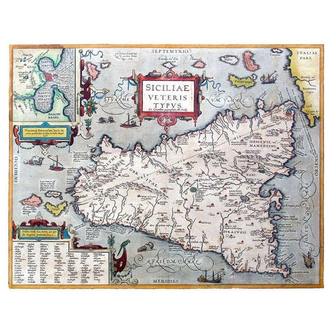 Ancient Sicily Italy - Ortelius 1570 White Modern Wood Framed Art Print by Ortelius