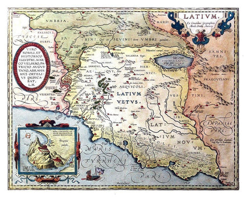 Lazio Italy - Ortelius 1570 White Modern Wood Framed Art Print with Double Matting by Ortelius