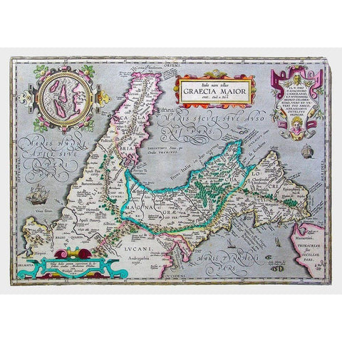 Southern Italy - Ortelius 1595 White Modern Wood Framed Art Print by Ortelius