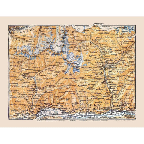 Valtellina North Italy Region - Baedeker 1921 Gold Ornate Wood Framed Art Print with Double Matting by Baedeker