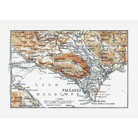 Pallanza Region Italy - Baedeker 1921 Black Modern Wood Framed Art Print by Baedeker
