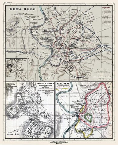 Rome Italy - Kiepert 1903 White Modern Wood Framed Art Print with Double Matting by Kiepert
