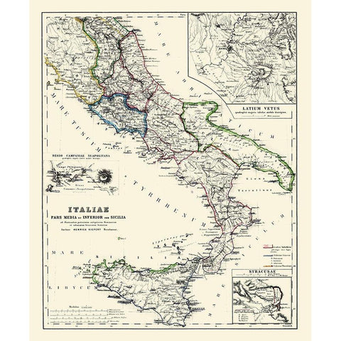 Central South Italy - Kiepert 1903 Black Modern Wood Framed Art Print with Double Matting by Kiepert