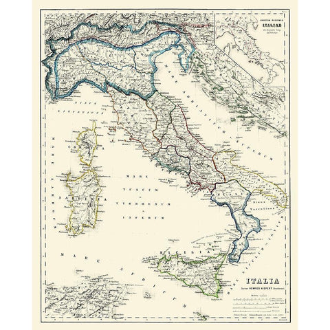 Italy - Kiepert 1903 White Modern Wood Framed Art Print by Kiepert