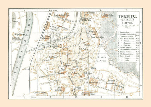 Trento Italy - Baedeker 1896 Black Ornate Wood Framed Art Print with Double Matting by Baedeker