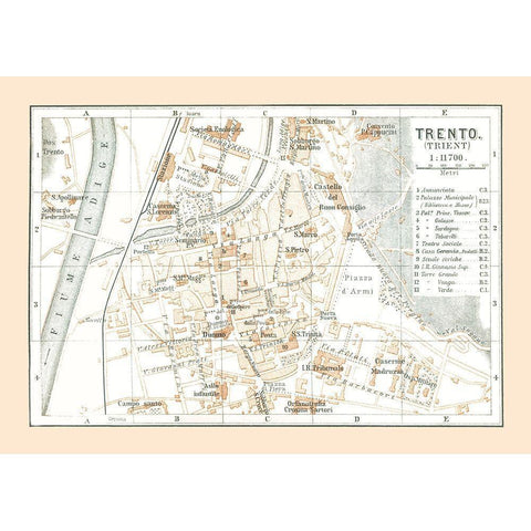 Trento Italy - Baedeker 1896 Black Modern Wood Framed Art Print by Baedeker