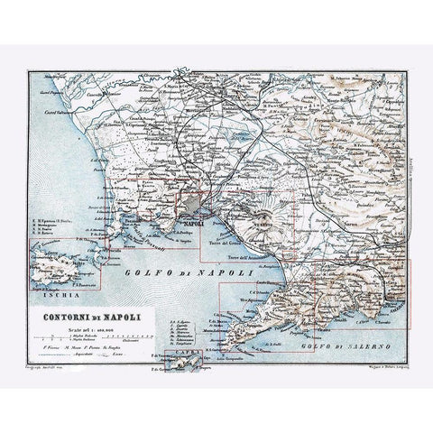 Naples Italy - Baedeker 1880 White Modern Wood Framed Art Print by Baedeker