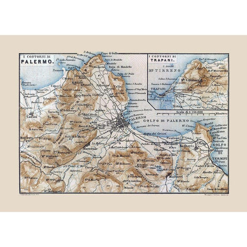 Palermo Trapani Italy - Baedeker 1880 Black Modern Wood Framed Art Print with Double Matting by Baedeker