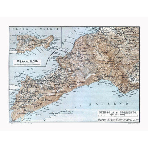 Sorrento Capri Italy - Baedeker 1880 Gold Ornate Wood Framed Art Print with Double Matting by Baedeker