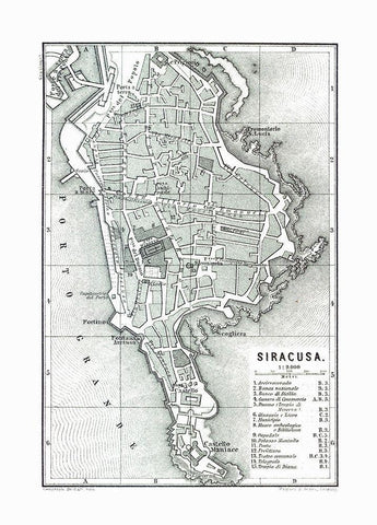 Syracuse Italy - Baedeker 1880 Black Ornate Wood Framed Art Print with Double Matting by Baedeker