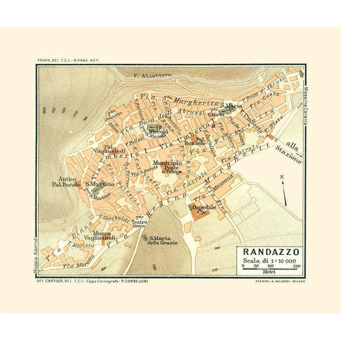 Randazzo Sicily Italy - Baedeker 1880 Gold Ornate Wood Framed Art Print with Double Matting by Baedeker