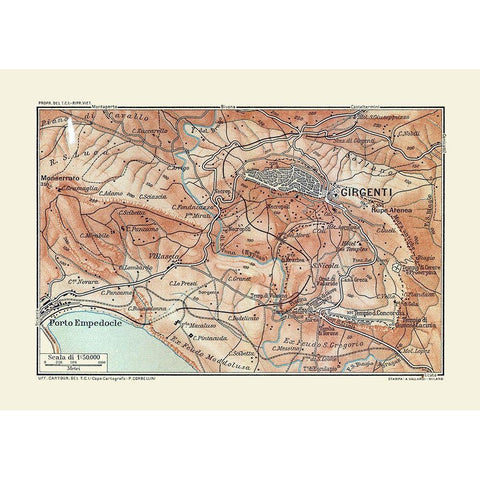 Girgenti Region Italy - Baedeker 1880 Black Modern Wood Framed Art Print with Double Matting by Baedeker