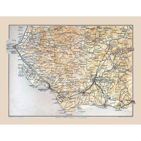 Mazzara Region Sicily Italy - Baedeker 1880 Gold Ornate Wood Framed Art Print with Double Matting by Baedeker