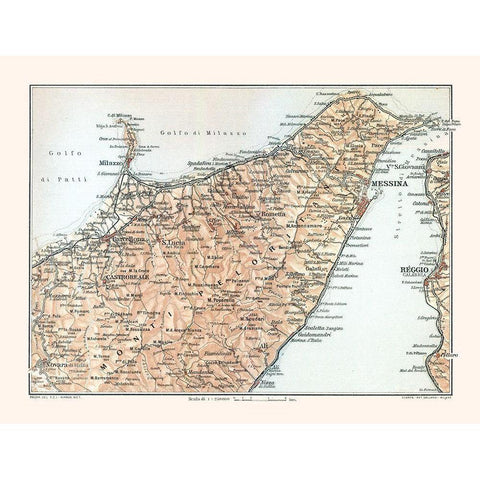 Monti Peloritani Sicily Italy - Baedeker 1880 White Modern Wood Framed Art Print by Baedeker