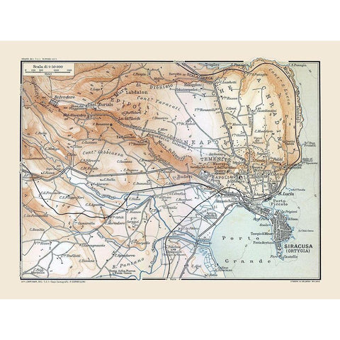 Porto Grande Region Sicily Italy - Baedeker 1880 Black Modern Wood Framed Art Print with Double Matting by Baedeker