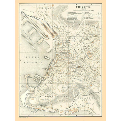 Trieste Italy - Baedeker 1896 White Modern Wood Framed Art Print by Baedeker