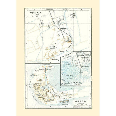 Aquileia Grado Italy - Bertarelli 1914 Gold Ornate Wood Framed Art Print with Double Matting by Bertarelli