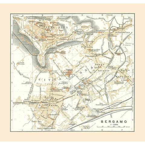 Bergamo Italy - Bertarelli 1914 White Modern Wood Framed Art Print by Bertarelli