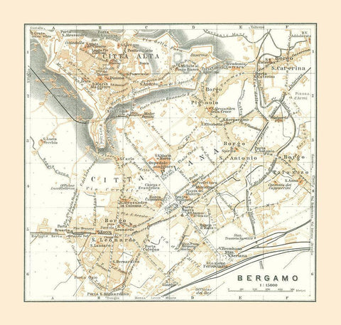 Bergamo Italy - Bertarelli 1914 Black Ornate Wood Framed Art Print with Double Matting by Bertarelli