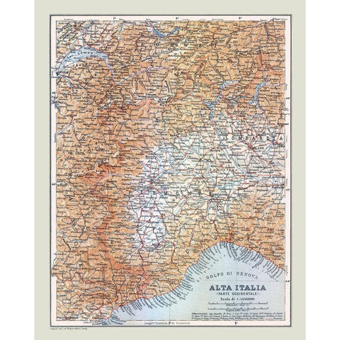 Northwestern Italy - Bertarelli 1914 Black Modern Wood Framed Art Print by Bertarelli