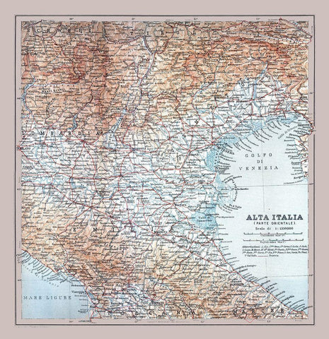 Northeastern Italy - Bertarelli 1914 White Modern Wood Framed Art Print with Double Matting by Bertarelli