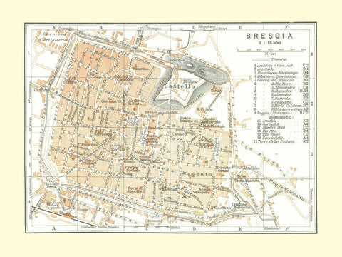 Brescia Italy - Bertarelli 1914 White Modern Wood Framed Art Print with Double Matting by Bertarelli