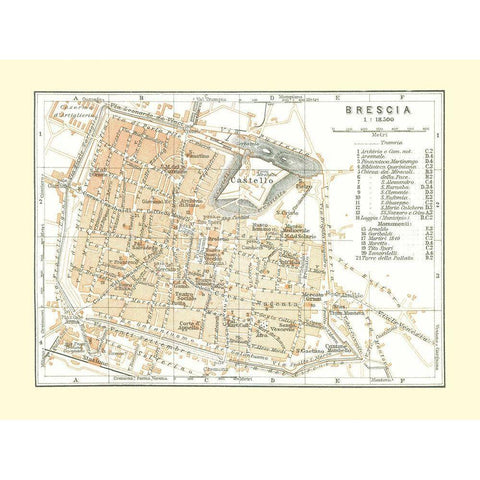 Brescia Italy - Bertarelli 1914 Black Modern Wood Framed Art Print with Double Matting by Bertarelli