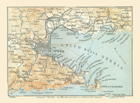 La Spezia Italy- Bertarelli 1914 White Modern Wood Framed Art Print with Double Matting by Bertarelli