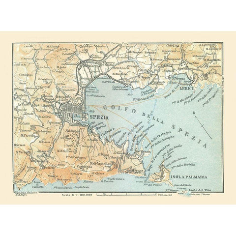 La Spezia Italy- Bertarelli 1914 Black Modern Wood Framed Art Print with Double Matting by Bertarelli