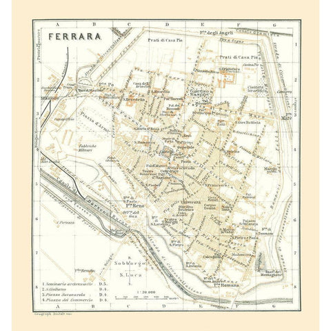 Ferrara Italy - Bertarelli 1914 Gold Ornate Wood Framed Art Print with Double Matting by Bertarelli