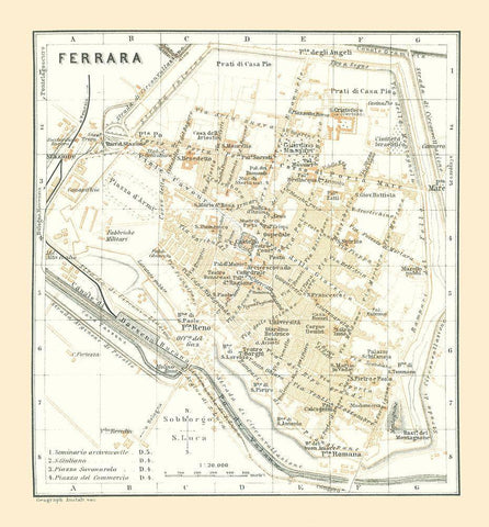 Ferrara Italy - Bertarelli 1914 White Modern Wood Framed Art Print with Double Matting by Bertarelli