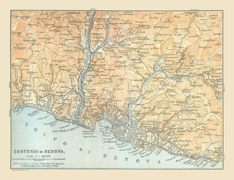 Genova Italy - Bertarelli 1914 White Modern Wood Framed Art Print with Double Matting by Bertarelli