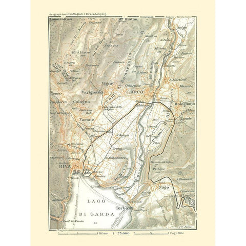 Lake Garda Region Italy - Bertarelli 1914 Black Modern Wood Framed Art Print with Double Matting by Bertarelli