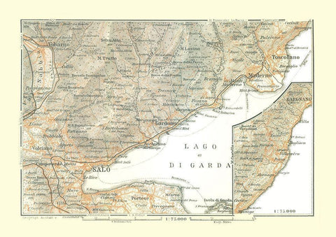 Western Lake Garda Region Italy - Bertarelli 1914 White Modern Wood Framed Art Print with Double Matting by Bertarelli