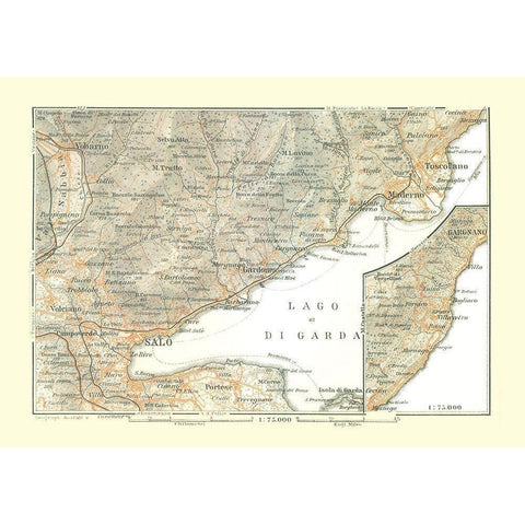 Western Lake Garda Region Italy - Bertarelli 1914 Gold Ornate Wood Framed Art Print with Double Matting by Bertarelli