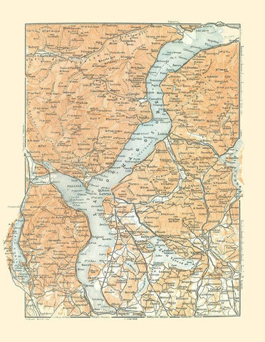 Lake Maggiore Italy - Bertarelli 1914 Black Ornate Wood Framed Art Print with Double Matting by Bertarelli