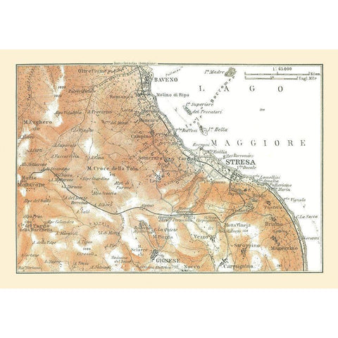 Lake Maggiore Northern Italy - Bertarelli 1914 Black Modern Wood Framed Art Print by Bertarelli