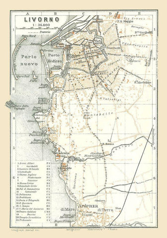 Livorno Italy - Bertarelli 1914 White Modern Wood Framed Art Print with Double Matting by Bertarelli