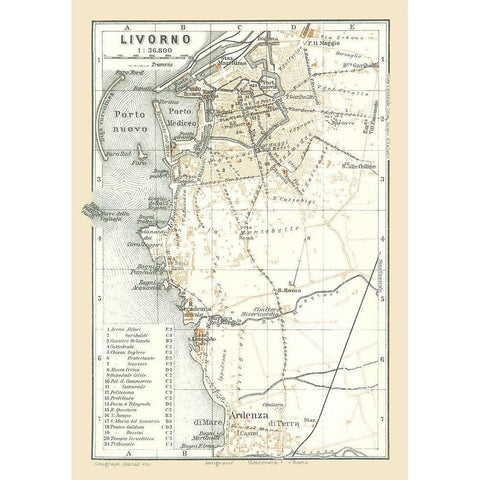 Livorno Italy - Bertarelli 1914 White Modern Wood Framed Art Print by Bertarelli