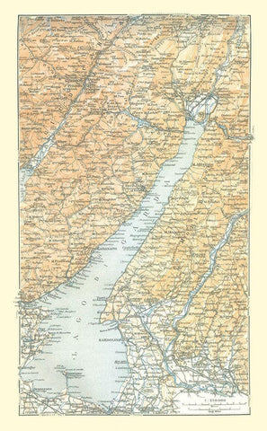 Lake Garda Cities Italy - Bertarelli 1914 Black Ornate Wood Framed Art Print with Double Matting by Bertarelli