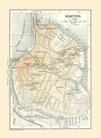 Mantova Italy - Bertarelli 1914 Black Ornate Wood Framed Art Print with Double Matting by Bertarelli