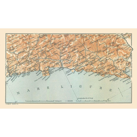 Ligurian Sea Genova La Spezia Italy Gold Ornate Wood Framed Art Print with Double Matting by Bertarelli