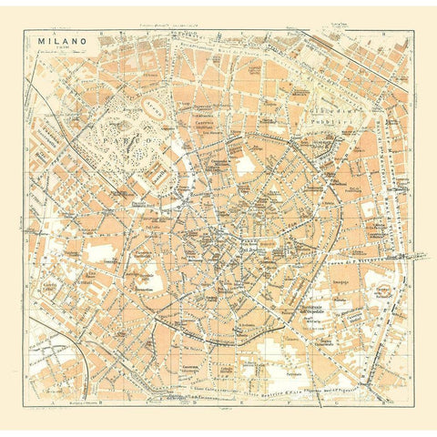 Milan Italy - Bertarelli 1914 Gold Ornate Wood Framed Art Print with Double Matting by Bertarelli