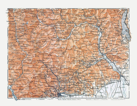 Northern Biella Region Italy - Bertarelli 1914 Black Ornate Wood Framed Art Print with Double Matting by Bertarelli