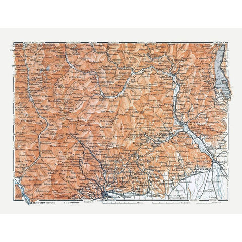 Northern Biella Region Italy - Bertarelli 1914 Black Modern Wood Framed Art Print by Bertarelli