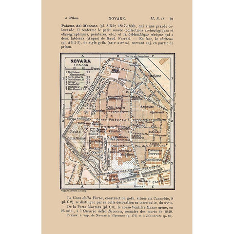 Novara Italy - Bertarelli 1914 Gold Ornate Wood Framed Art Print with Double Matting by Bertarelli