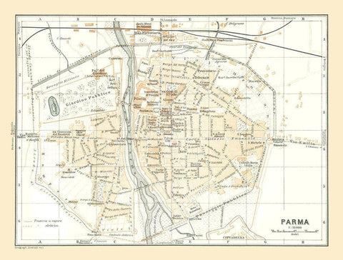 Parma Italy - Bertarelli 1914 Black Ornate Wood Framed Art Print with Double Matting by Bertarelli